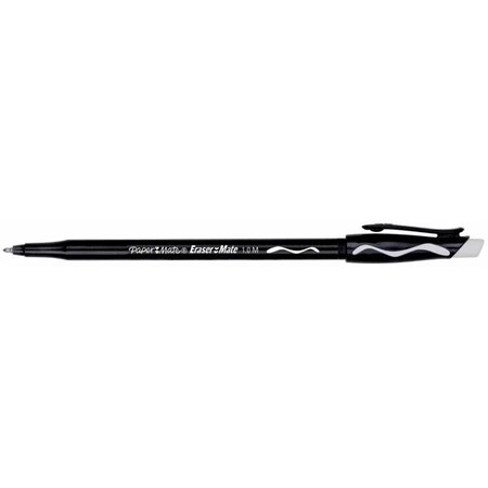 Paper Mate Papermate 077369 Erasermate Ballpoint Pen; Medium Tip; Black Ink-Barrel; Pack - 12 77369